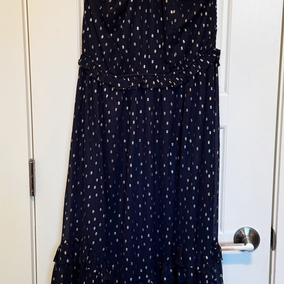 Navy Blue Halter Dress with Gold Polka Dots - Picture 2 of 3